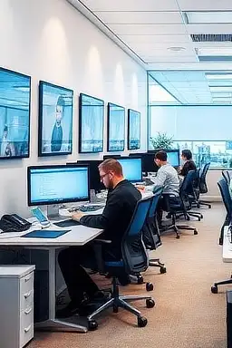 People working on computers in a modern office