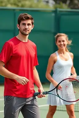 Man and women playing tennis