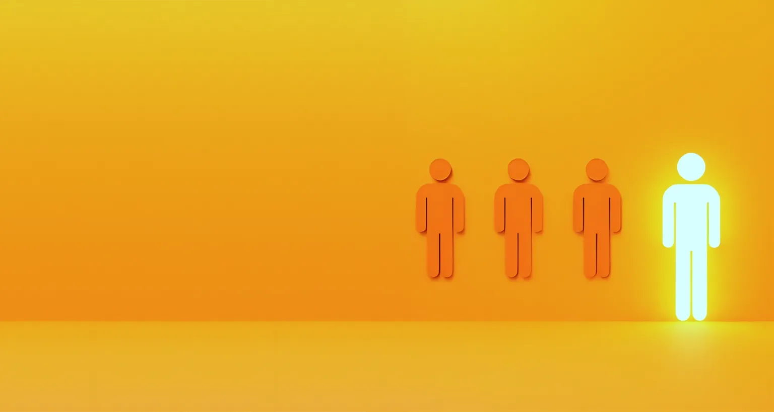 Four person-symbols, three orange, one glowing white showing it stands out from the others